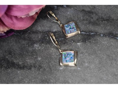 Vintage 925 Sterling Silver Mosaic Opal Earrings