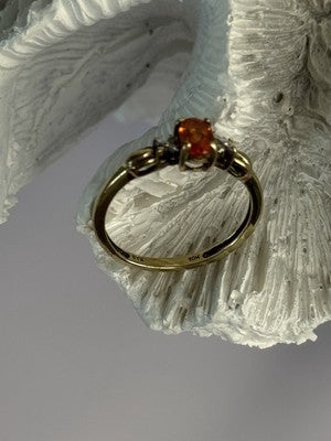 10k Yellow Gold Orange Tourmaline & Diamonds Ring Size 7