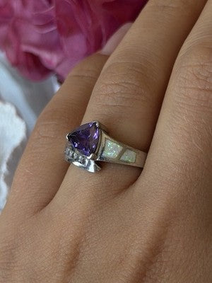 925 Sterling Silver Amethyst Opal Beryl Ring Size 7
