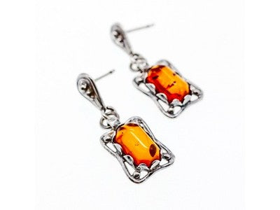 Vintage 925 Sterling Silver Amber Stud Earrings