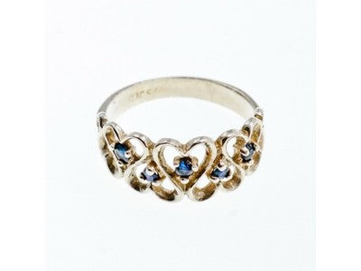 925 Sterling Silver Sapphires "Hearts" Ring Size 9.5