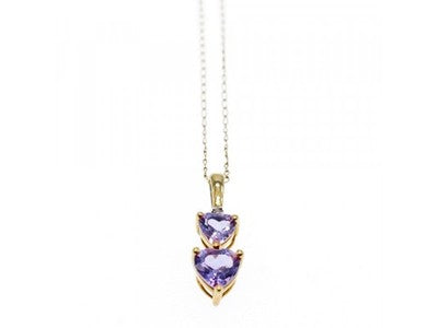 10K Yellow Gold Amethyst & Diamond Hearts Chain With Pendant