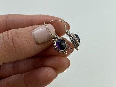 Vintage 925 Sterling Silver Agate Earrings
