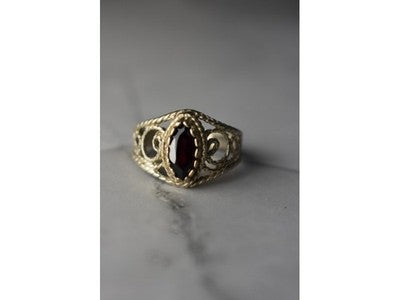 925 Sterling Silver Almandine Openwork Ring Size 10.25