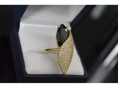 925 Sterling Silver Black Alpanite & CZ Ring Size 9