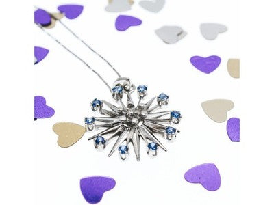 14K White Gold Sapphires & Diamond Chain With Pendant
