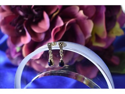 925 Sterling Silver Black Nephrite (Jade) & Marcasites Earrings