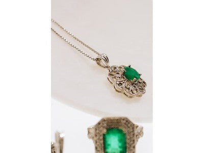 925 Sterling Silver Emerald & Beryl Chain With Pendant