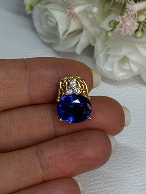 925 Sterling Silver Gold Plated Sapphire & Beryl Pendant Length 0.65 Inch