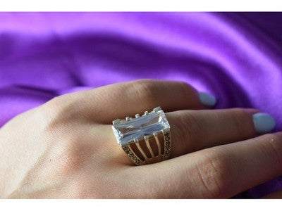 925 Sterling Silver CZ & Marcasites Ring Size 6.5