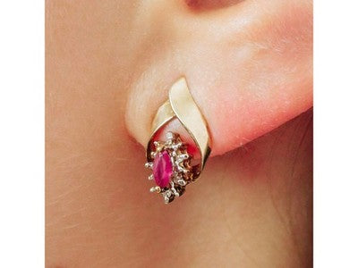 10K Yellow Gold Ruby & Diamonds Earrings