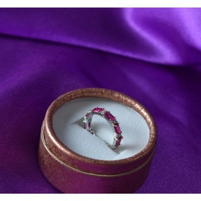 925 Sterling Silver Pink Topaz & CZ Ring Size 5.5