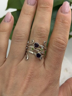 925 Sterling Silver Amethyst & Peridot Ring Size 9.5