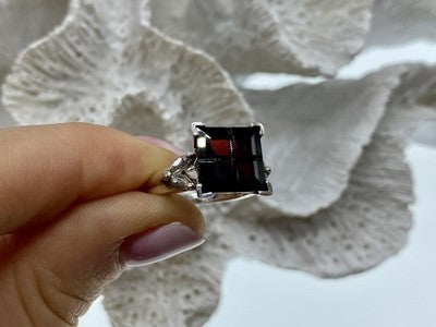 925 Sterling Silver Spessartine & Goshenite Ring Size 6.5