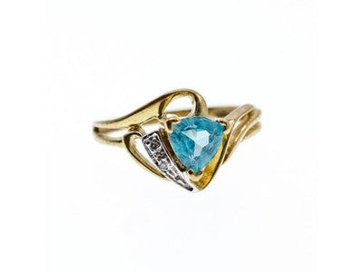 10K Yellow Gold Topaz & Diamonds Ring Size 6.75