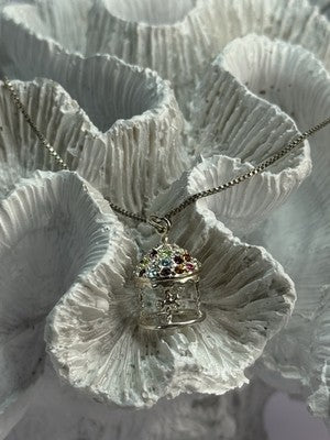 925 Sterling Silver Multi-Color CZ Merry-Go-Round Pendant Necklace Length 18/16