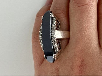 925 Sterling Silver Nephrite & Quartz Ring Size 8