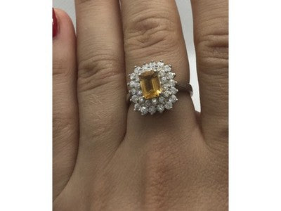 925 Sterling Silver Citrine & CZ Ring Size 7.5