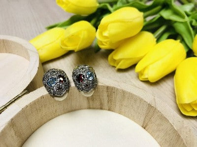 925 Sterling Silver Multi Gemstones Stud Earrings