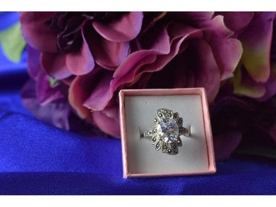 925 Sterling Silver CZ & Marcasites Ring Size 6.5