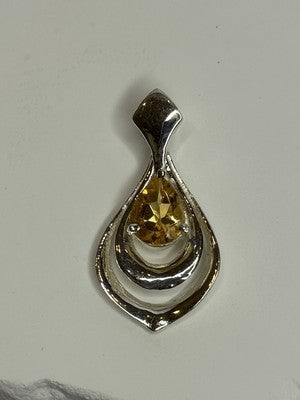 925 Sterling Silver Citrine Pear Pendant Length 1.3 Inch