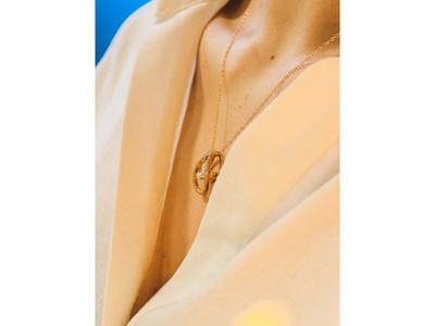 925 Sterling Silver Gold Plated CZ Chain With Pendant Italy