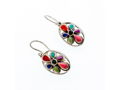 925 Sterling Silver Multicolor Agate Earrings