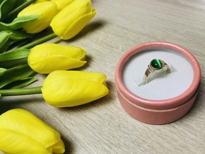 925 Sterling Silver Green Agate Ring Size 6.5