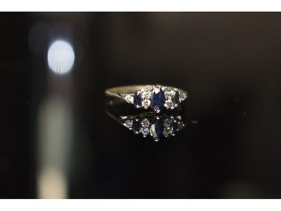 925 Sterling Silver Sapphire & CZ Ring Size 7