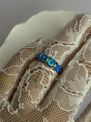 925 Sterling Silver Gold Plated Opal Ring Size 5.5