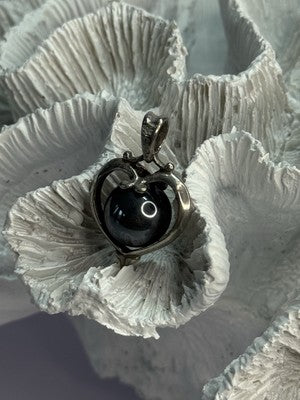 925 Sterling Silver Hematite Heart Pendant Length 1.1 Inch