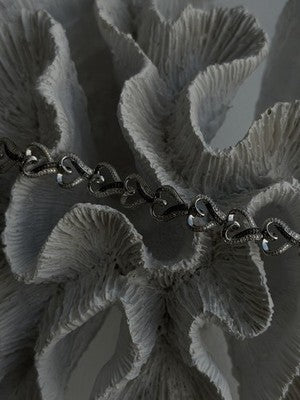 925 Sterling Silver Black & White Diamonds Heart Bracelet 7.5