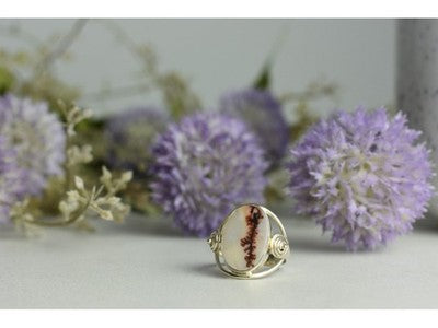 Vintage 925 Sterling Silver Moss Agate Ring Size 8