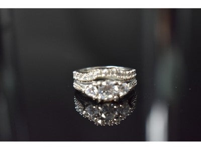 925 Sterling Silver CZ Double Ring Size 6.5