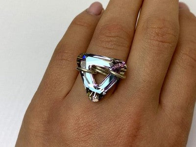 925 Sterling Silver Multicolor Jewelry Glass Ring Size 6.5 Italy
