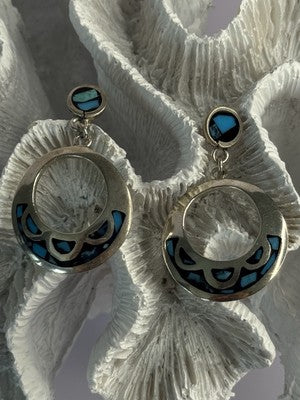 Vintage 925 Sterling Silver Turquoise Earrings Length 1.80 Inch