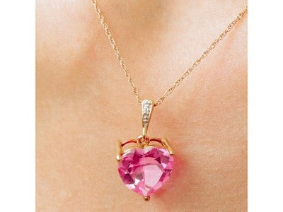10K Yellow Gold Pink Sapphire & Diamond Pendant