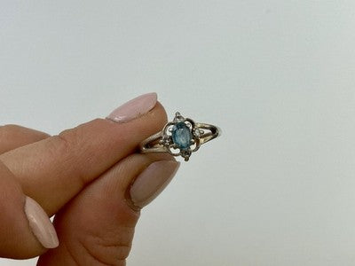 925 Sterling Silver Blue Spinel & CZ Ring Size 6.75