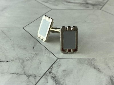 Men's Vintage 925 Sterling Silver Mother of Pearl Cufflinks