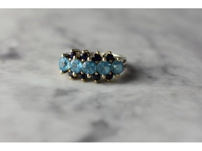 925 Sterling Silver Blue Spinel & Sapphires Ring Size 6.75