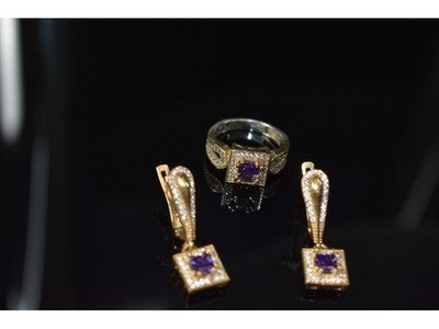 925 Sterling Silver Tanzanite & CZ Jewelry Set Turkey