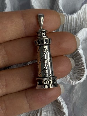 925 Sterling Silver Cape Hatteras Outer Banks Lighthouse Pendant Length 1.87 Inc
