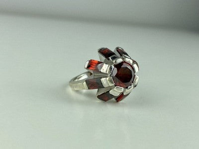 925 Sterling Silver Spessartine "Flower" Ring Size 6.5
