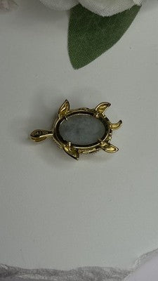 925 Sterling Silver Gold Plated Turtle Green Jade Pendant