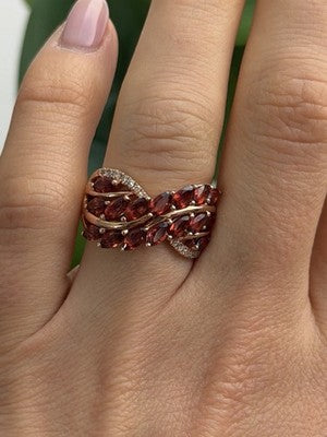 925 Sterling Silver Rose Gold Plated Garnet & Beryl Ring Size 7