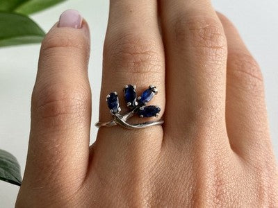 925 Sterling Silver Sapphires Ring Size 6.5