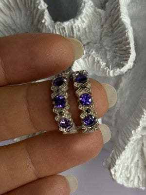 925 Sterling Silver Amethyst & Marcasite Earrings Length 0.80 Inch