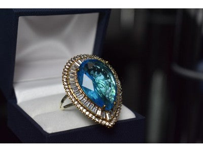 925 Sterling Silver With Gilding Blue Alpanite & CZ Ring Size 7.5