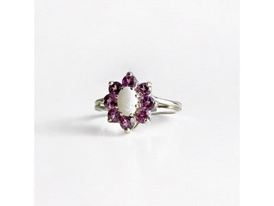 925 Sterling Silver Opal & Pink Spinel "Flower" Ring Size 7