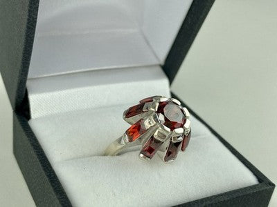 925 Sterling Silver Spessartine "Flower" Ring Size 6.5